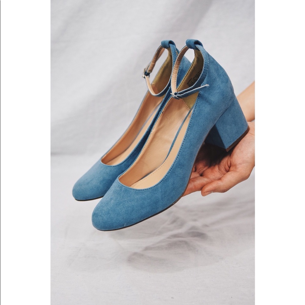 Suede blue heels with strap. Good as new!